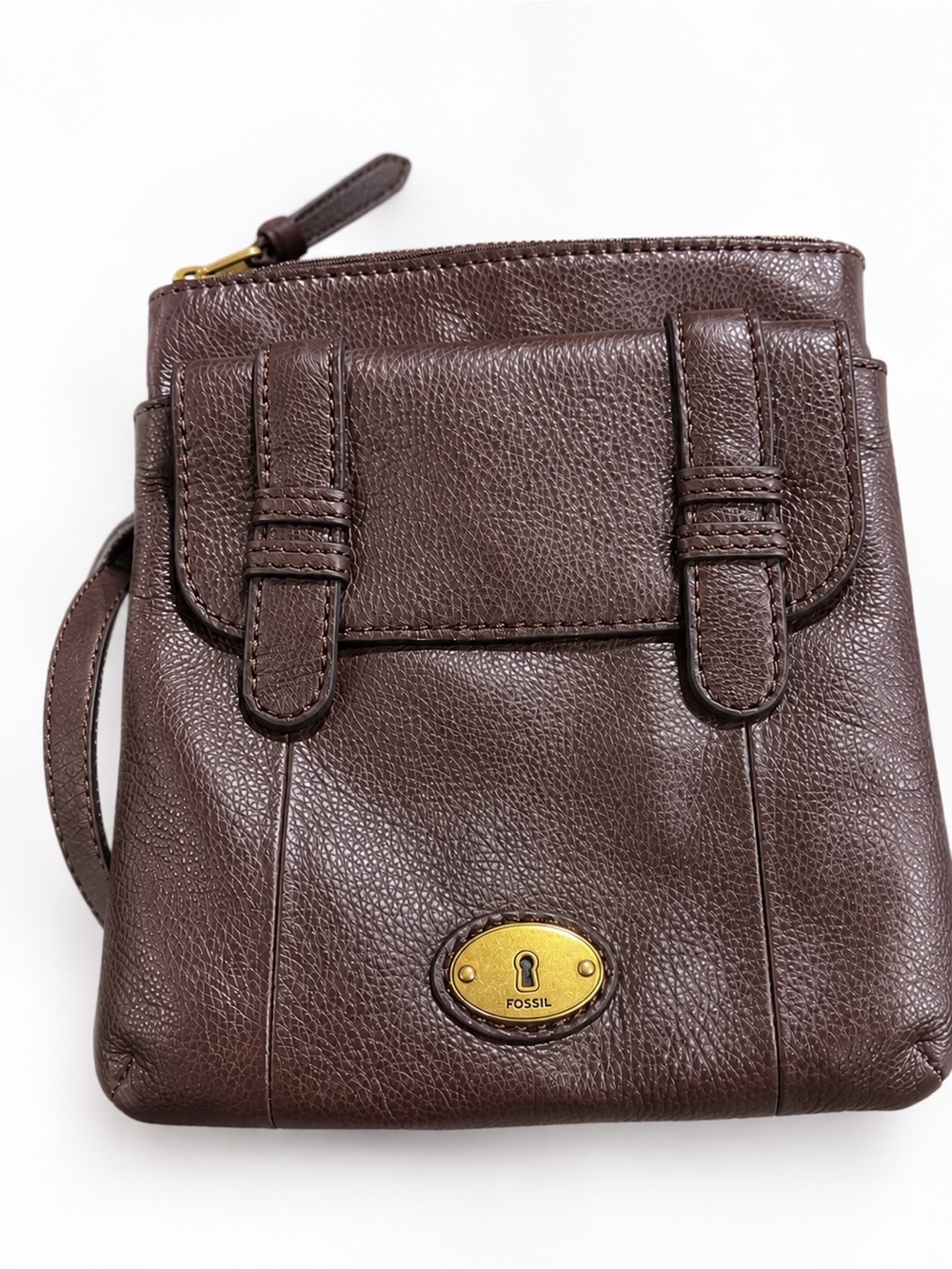Fossil Dark Brown Leather Crossbody Bag Vintage Explorer Keyhole Lock Y2K Boho - Picture 2 of 13